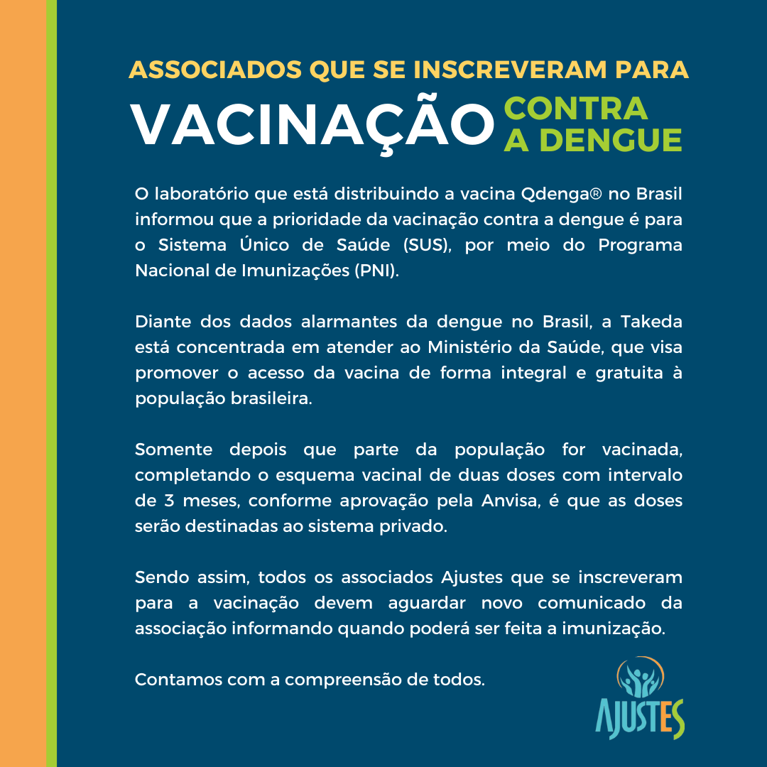 Atenção associados que se inscreveram para vacinação contra a dengue